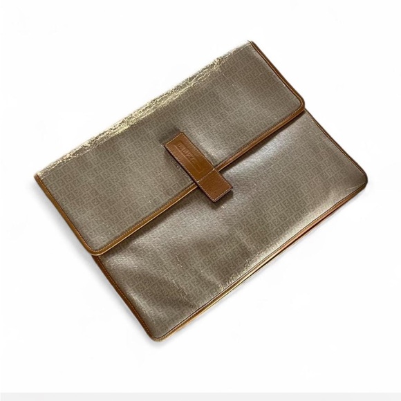 Fendi Handbags - Vinatage authentic Fendi Beige and tan Zucchino large clutch in fair condition